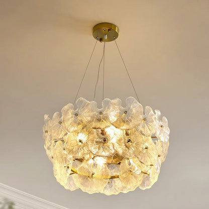 Contemporary Creative Glass Iron Lotus-Shaped Round 8-Light Chandelier For Living Room