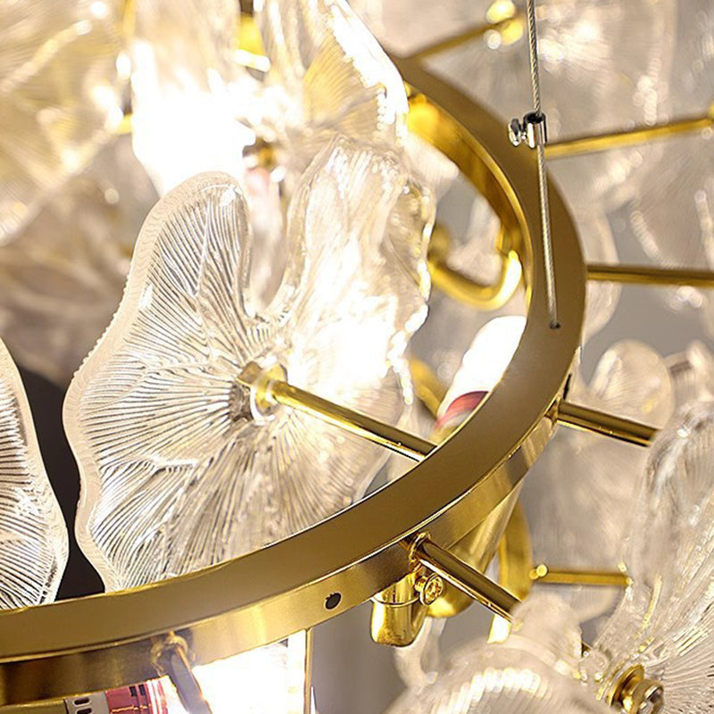 Contemporary Creative Glass Iron Lotus-Shaped Round 8-Light Chandelier For Living Room