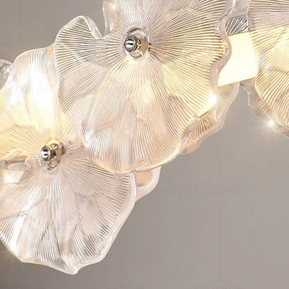 Contemporary Creative Glass Iron Lotus-Shaped Round 8-Light Chandelier For Living Room