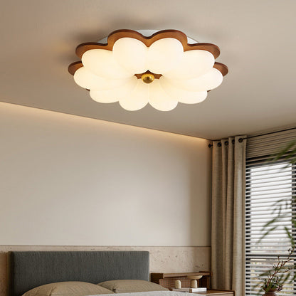 Traditional Vintage PE Iron Floral Round LED Flush Mount Ceiling Light For Bedroom