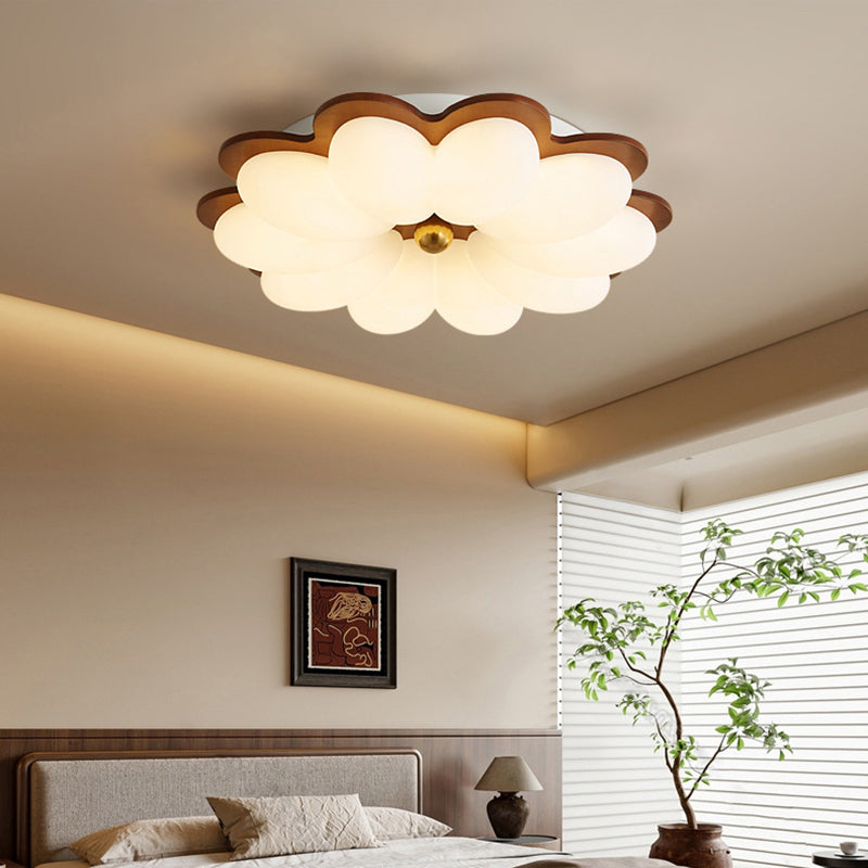 Traditional Vintage PE Iron Floral Round LED Flush Mount Ceiling Light For Bedroom