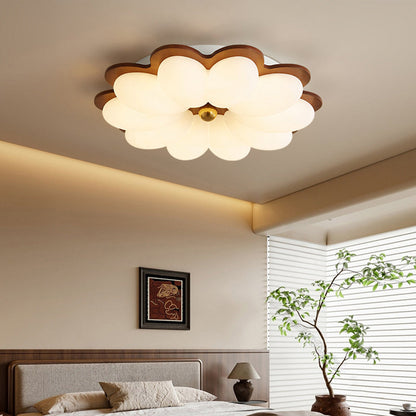 Traditional Vintage PE Iron Floral Round LED Flush Mount Ceiling Light For Bedroom