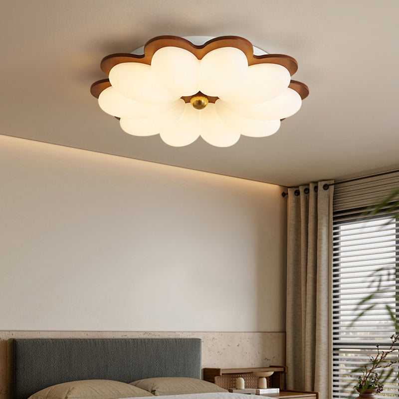 Traditional Vintage PE Iron Floral Round LED Flush Mount Ceiling Light For Bedroom