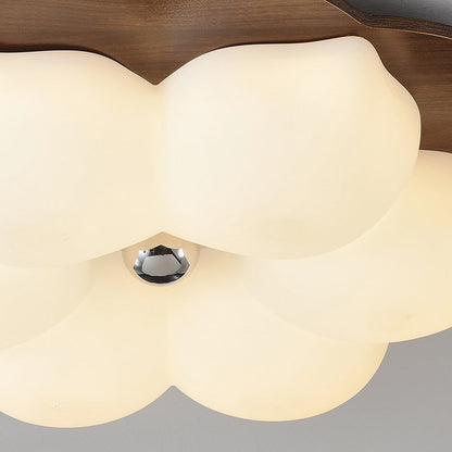Traditional Chinese Solid Wood PE Iron Cloud Flower LED Flush Mount Ceiling Light For Bedroom