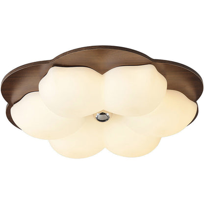 Traditional Chinese Solid Wood PE Iron Cloud Flower LED Flush Mount Ceiling Light For Bedroom