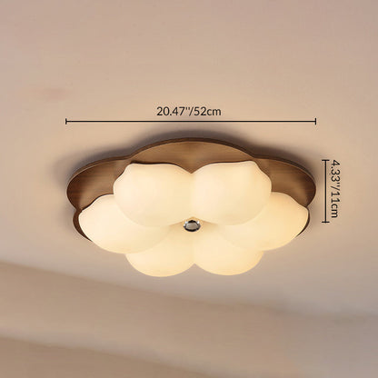 Traditional Chinese Solid Wood PE Iron Cloud Flower LED Flush Mount Ceiling Light For Bedroom