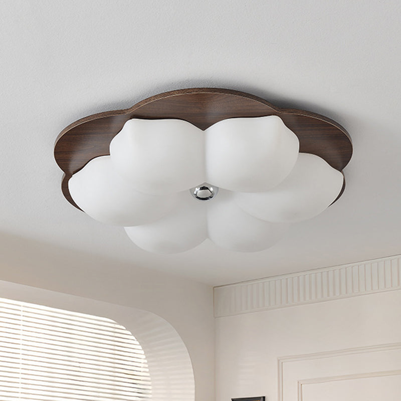 Traditional Chinese Solid Wood PE Iron Cloud Flower LED Flush Mount Ceiling Light For Bedroom