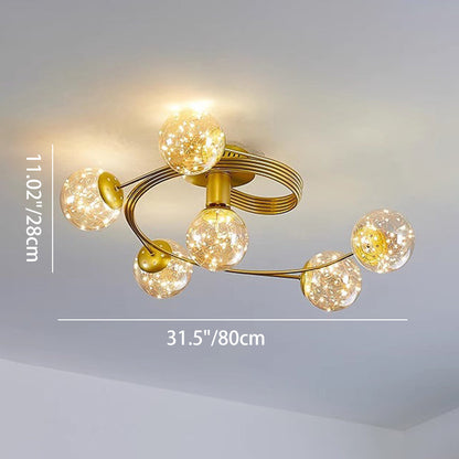 Contemporary Scandinavian Glass Iron Curved Globe 4/6-Lights Semi-Flush Mount Ceiling Light For Bedroom & Living Room