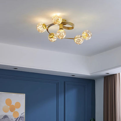 Contemporary Scandinavian Glass Iron Curved Globe 4/6-Lights Semi-Flush Mount Ceiling Light For Bedroom & Living Room