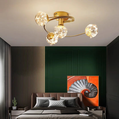 Contemporary Scandinavian Glass Iron Curved Globe 4/6-Lights Semi-Flush Mount Ceiling Light For Bedroom & Living Room