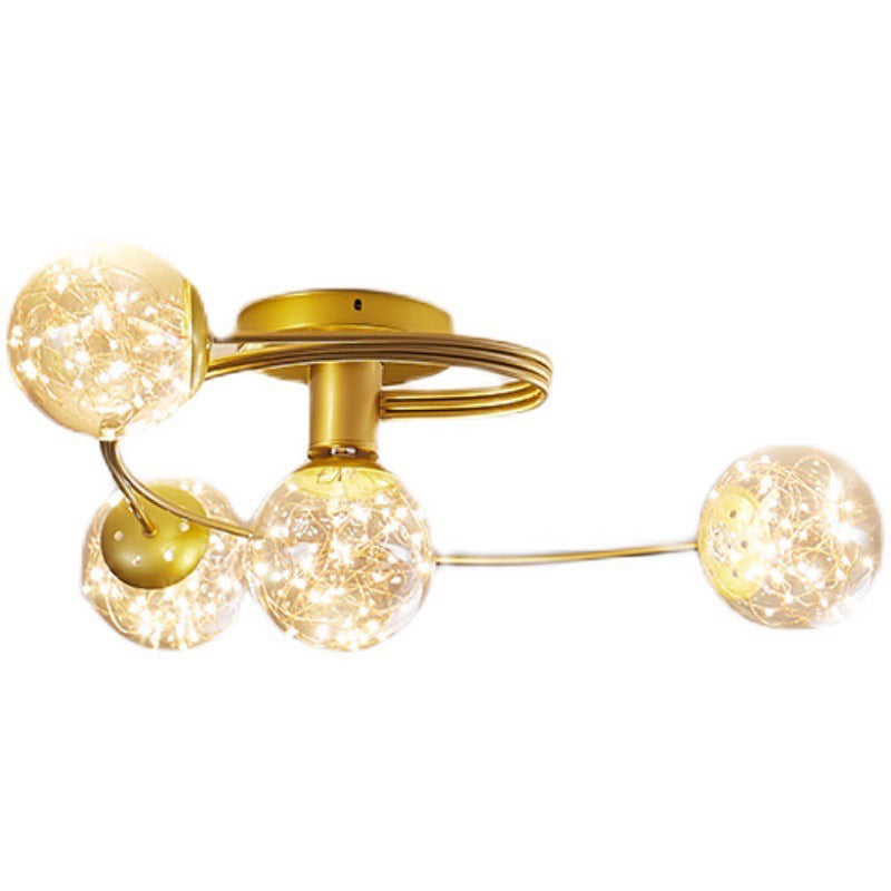 Contemporary Scandinavian Glass Iron Curved Globe 4/6-Lights Semi-Flush Mount Ceiling Light For Bedroom & Living Room