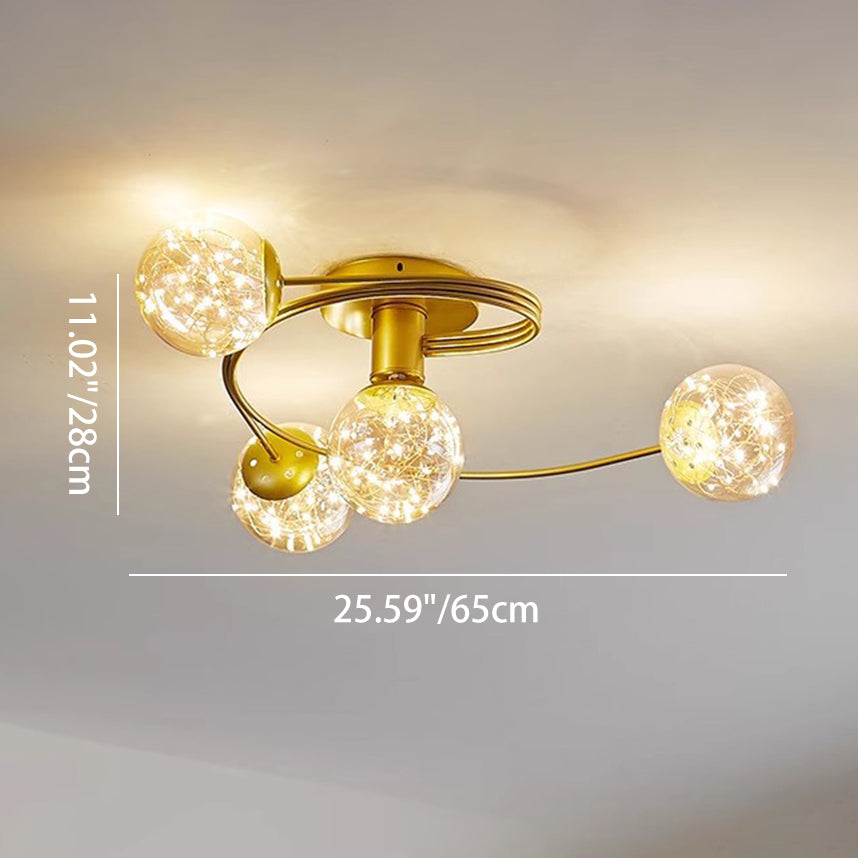 Contemporary Scandinavian Glass Iron Curved Globe 4/6-Lights Semi-Flush Mount Ceiling Light For Bedroom & Living Room