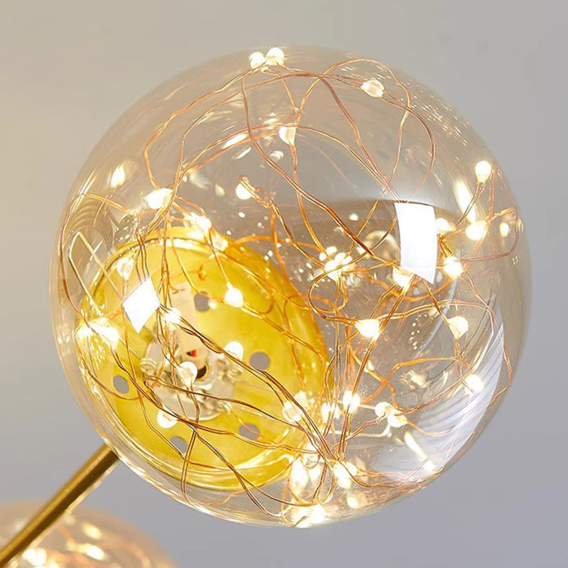 Contemporary Scandinavian Glass Iron Curved Globe 4/6-Lights Semi-Flush Mount Ceiling Light For Bedroom & Living Room