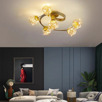 Contemporary Scandinavian Glass Iron Curved Globe 4/6-Lights Semi-Flush Mount Ceiling Light For Bedroom & Living Room