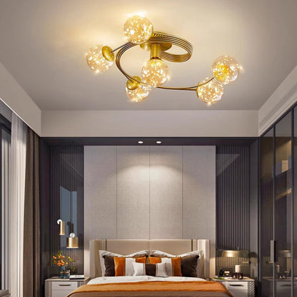 Contemporary Scandinavian Glass Iron Curved Globe 4/6-Lights Semi-Flush Mount Ceiling Light For Bedroom & Living Room