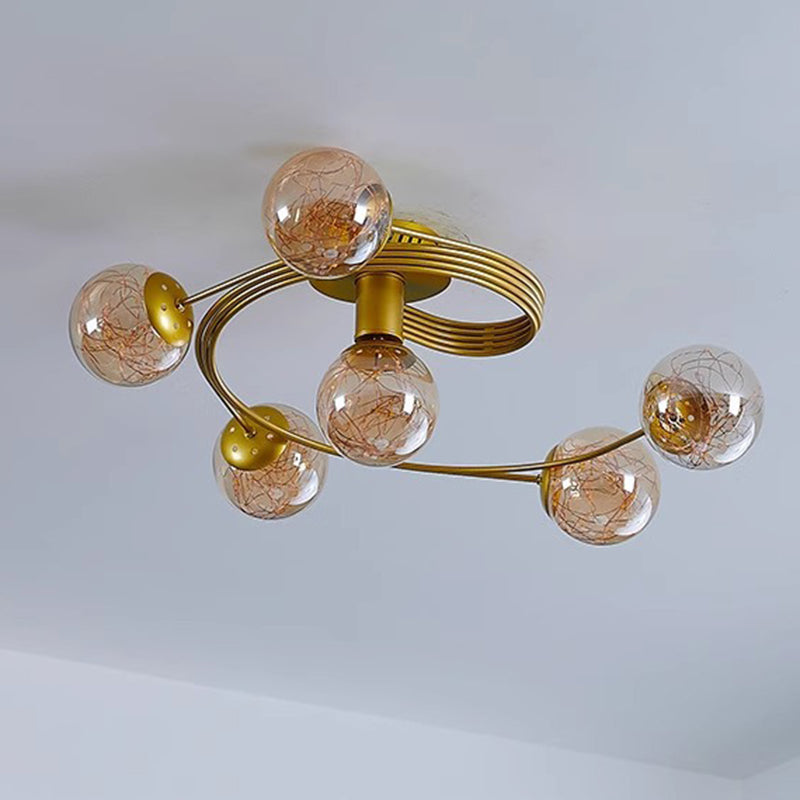 Contemporary Scandinavian Glass Iron Curved Globe 4/6-Lights Semi-Flush Mount Ceiling Light For Bedroom & Living Room