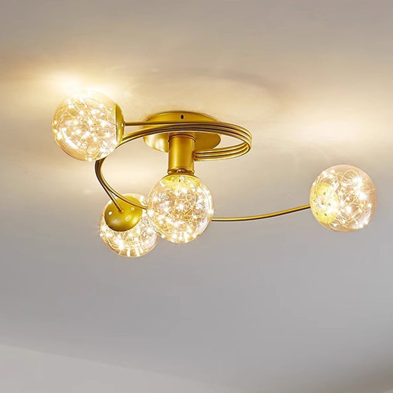 Contemporary Scandinavian Glass Iron Curved Globe 4/6-Lights Semi-Flush Mount Ceiling Light For Bedroom & Living Room