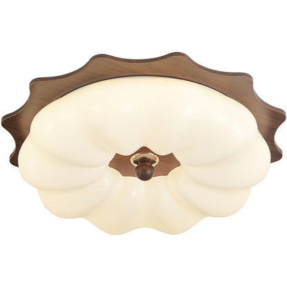 Traditional Chinese Acrylic Solid Wood Iron Pumpkin Flower LED Flush Mount Ceiling Light For Bedroom