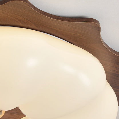 Traditional Chinese Acrylic Solid Wood Iron Pumpkin Flower LED Flush Mount Ceiling Light For Bedroom