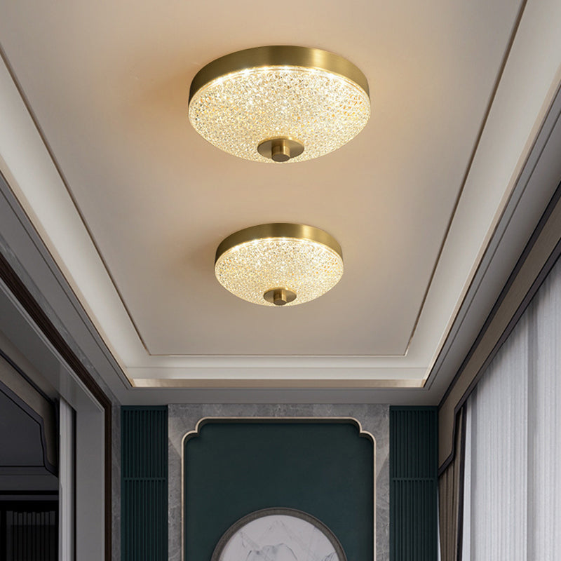 Modern Luxury Acrylic Brass Round Cylinder LED Flush Mount Ceiling Light For Bedroom
