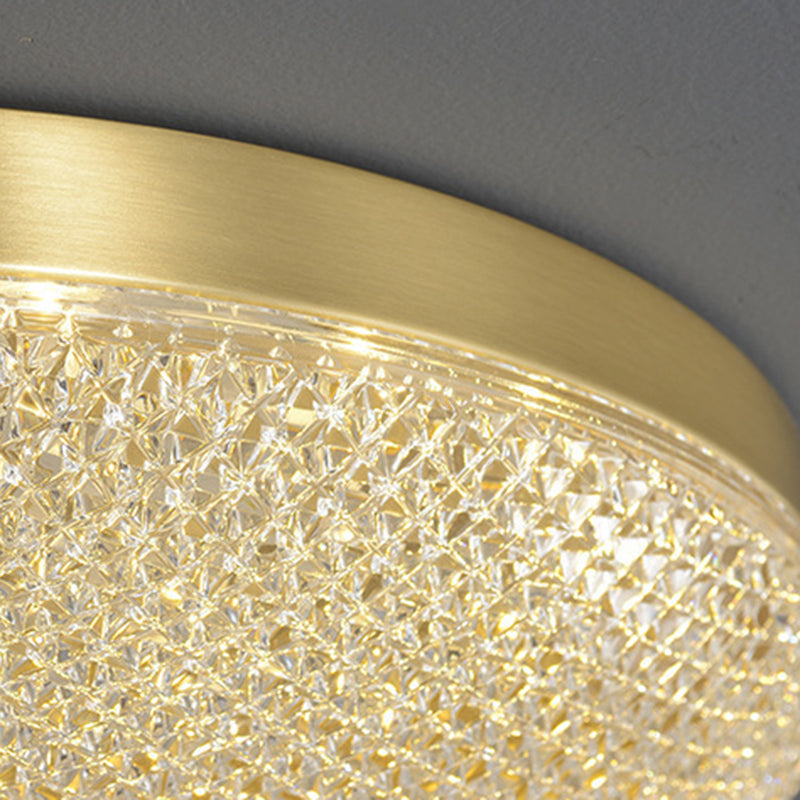 Modern Luxury Acrylic Brass Round Cylinder LED Flush Mount Ceiling Light For Bedroom