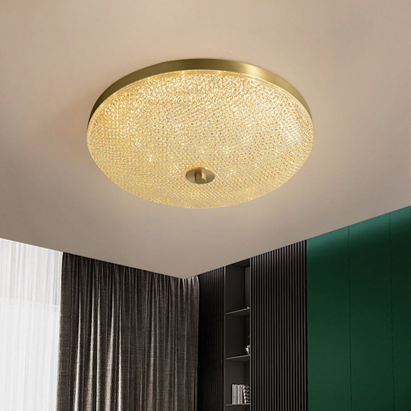 Modern Luxury Acrylic Brass Round Cylinder LED Flush Mount Ceiling Light For Bedroom
