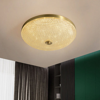 Modern Luxury Acrylic Brass Round Cylinder LED Flush Mount Ceiling Light For Bedroom