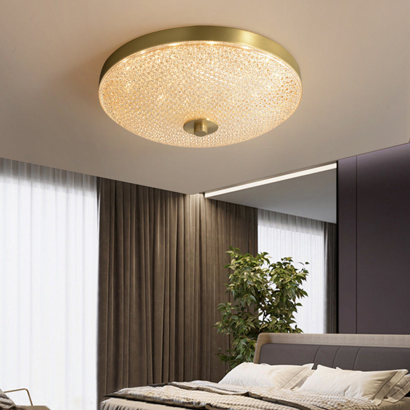 Modern Luxury Acrylic Brass Round Cylinder LED Flush Mount Ceiling Light For Bedroom