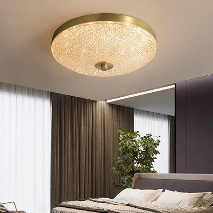 Modern Luxury Acrylic Brass Round Cylinder LED Flush Mount Ceiling Light For Bedroom