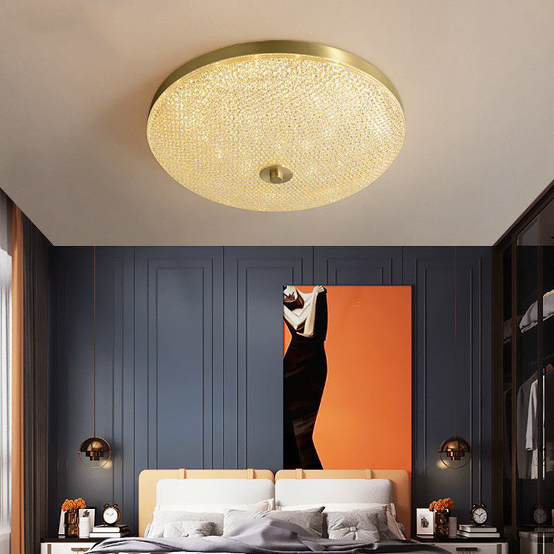 Modern Luxury Acrylic Brass Round Cylinder LED Flush Mount Ceiling Light For Bedroom