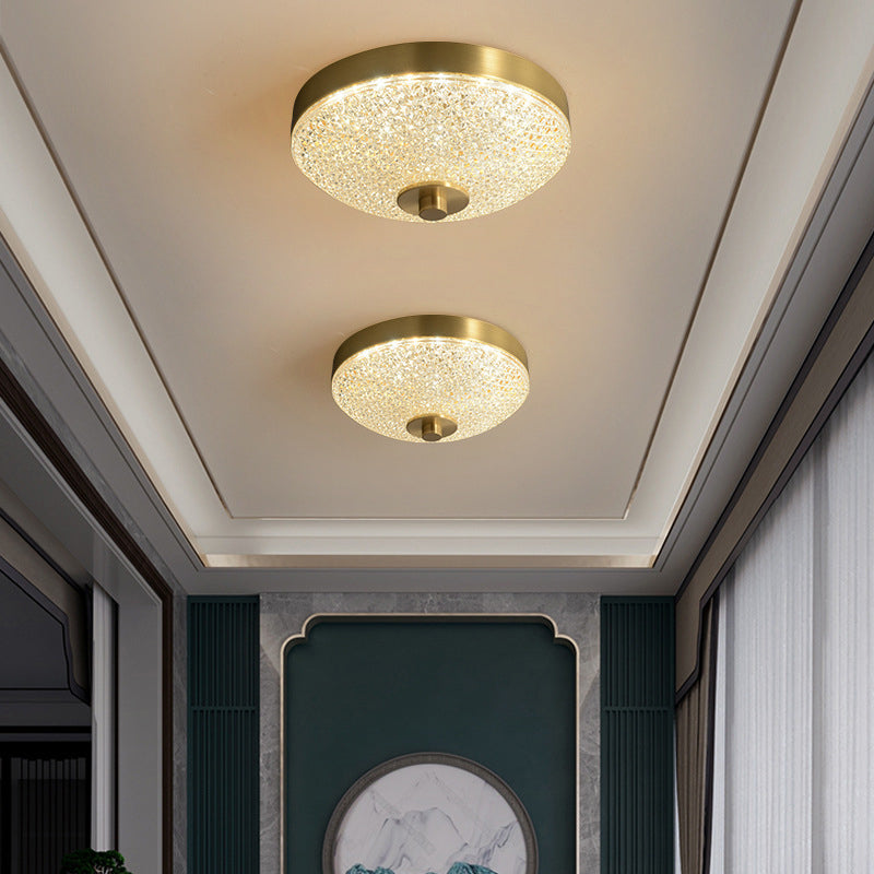 Modern Luxury Acrylic Brass Round Cylinder LED Flush Mount Ceiling Light For Bedroom