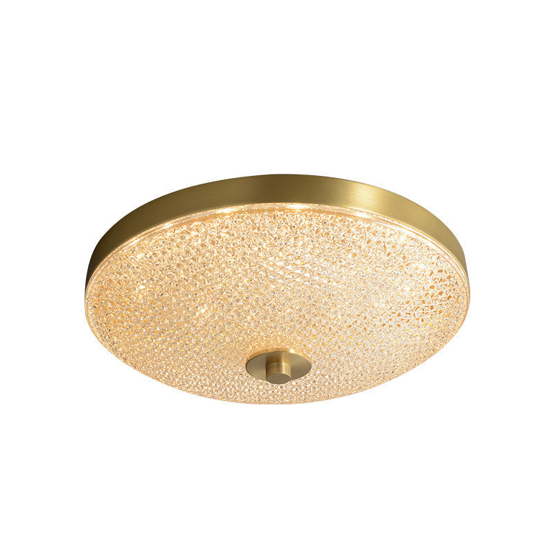 Modern Luxury Acrylic Brass Round Cylinder LED Flush Mount Ceiling Light For Bedroom