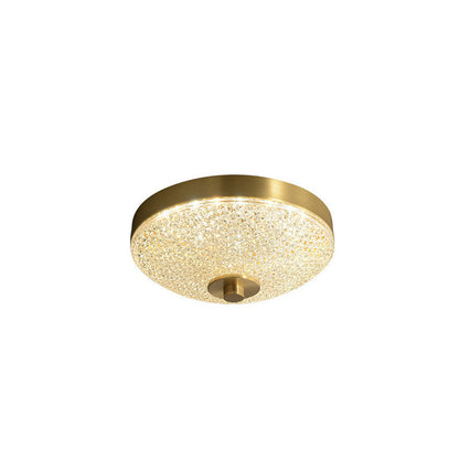 Modern Luxury Acrylic Brass Round Cylinder LED Flush Mount Ceiling Light For Bedroom