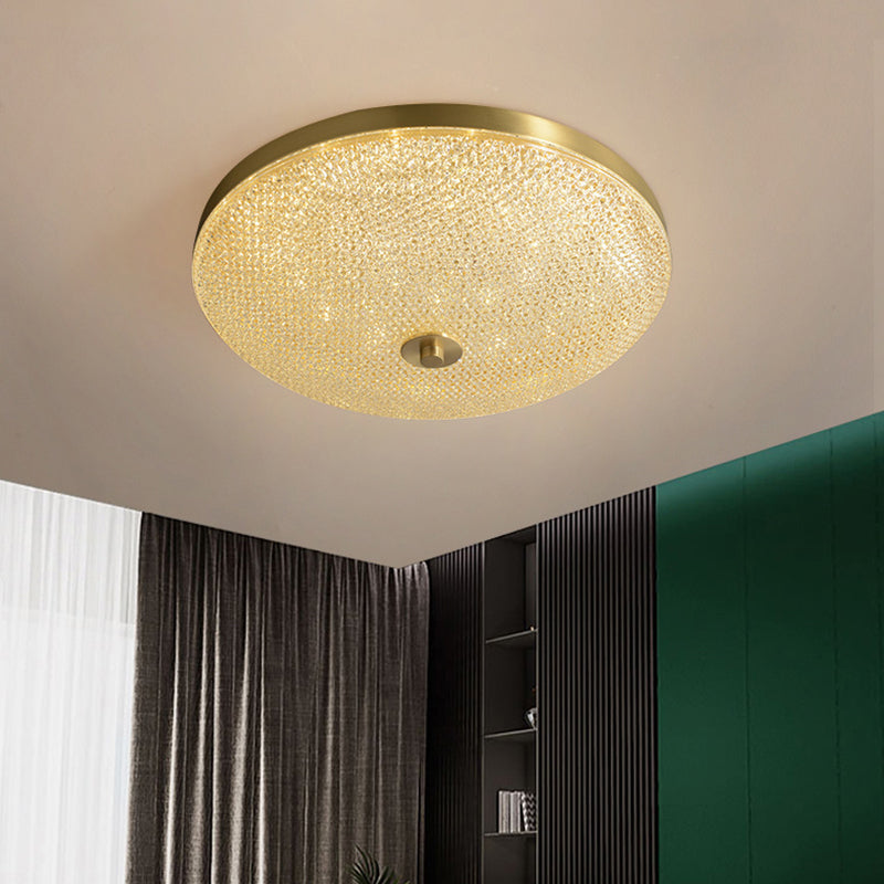 Modern Luxury Acrylic Brass Round Cylinder LED Flush Mount Ceiling Light For Bedroom
