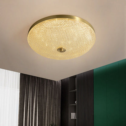 Modern Luxury Acrylic Brass Round Cylinder LED Flush Mount Ceiling Light For Bedroom