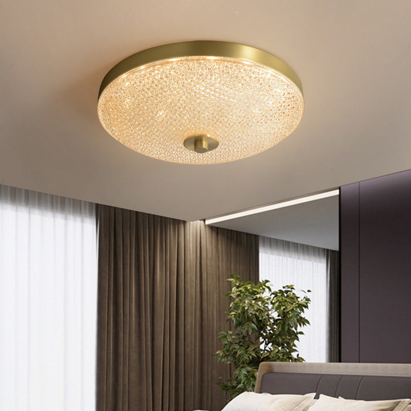 Modern Luxury Acrylic Brass Round Cylinder LED Flush Mount Ceiling Light For Bedroom