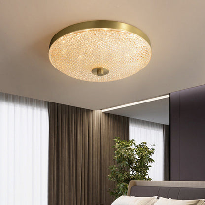 Modern Luxury Acrylic Brass Round Cylinder LED Flush Mount Ceiling Light For Bedroom