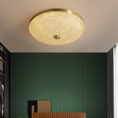 Modern Luxury Acrylic Brass Round Cylinder LED Flush Mount Ceiling Light For Bedroom