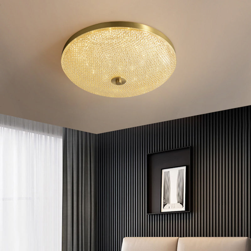 Modern Luxury Acrylic Brass Round Cylinder LED Flush Mount Ceiling Light For Bedroom