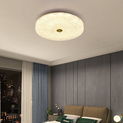 Contemporary Scandinavian Acrylic Stainless Steel Round Cylinder LED Flush Mount Ceiling Light For Bedroom