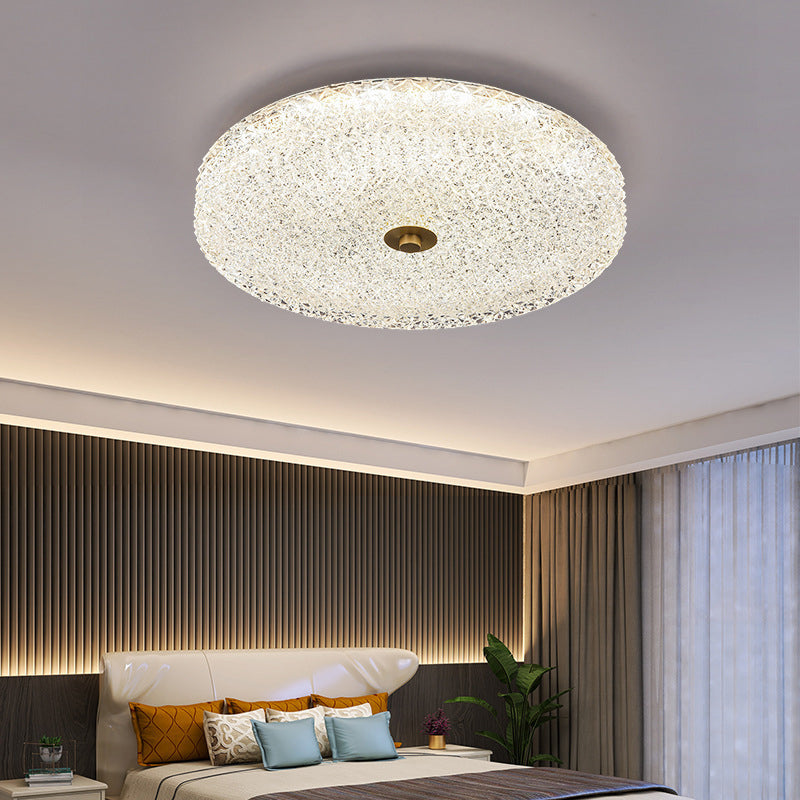Contemporary Scandinavian Acrylic Stainless Steel Round Cylinder LED Flush Mount Ceiling Light For Bedroom