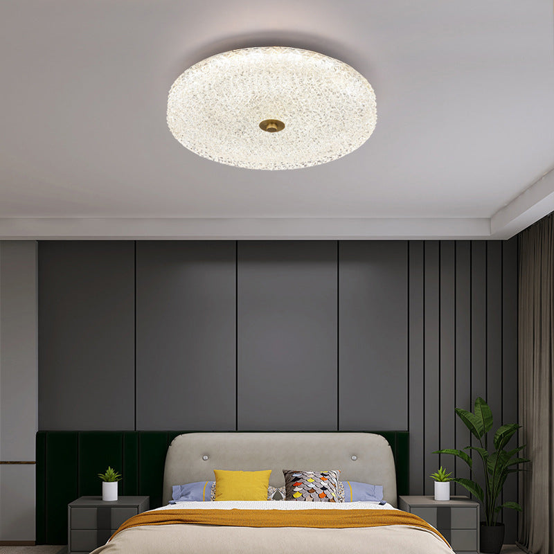 Contemporary Scandinavian Acrylic Stainless Steel Round Cylinder LED Flush Mount Ceiling Light For Bedroom