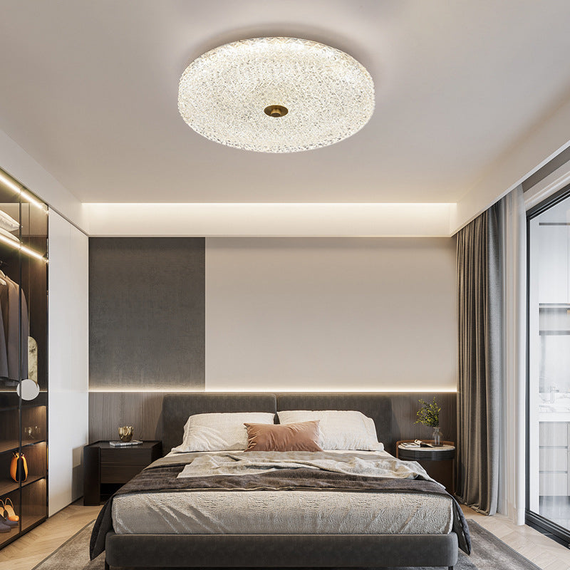 Contemporary Scandinavian Acrylic Stainless Steel Round Cylinder LED Flush Mount Ceiling Light For Bedroom