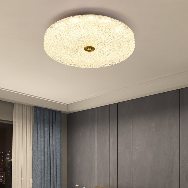 Contemporary Scandinavian Acrylic Stainless Steel Round Cylinder LED Flush Mount Ceiling Light For Bedroom