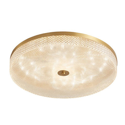 Modern Luxury Acrylic Brass Round Cylinder LED Flush Mount Ceiling Light For Bedroom