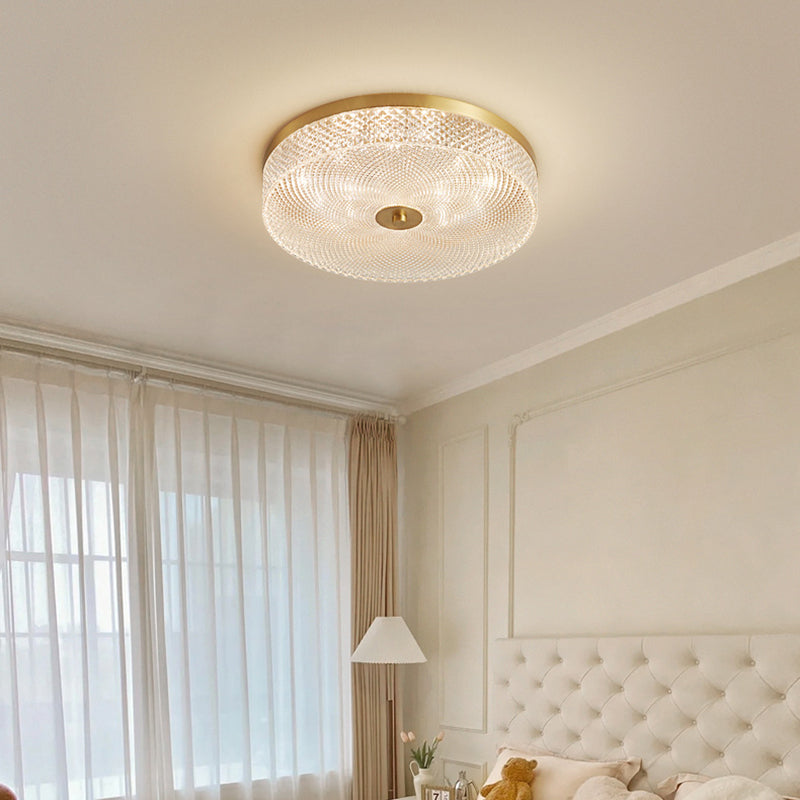 Modern Luxury Acrylic Brass Round Cylinder LED Flush Mount Ceiling Light For Bedroom