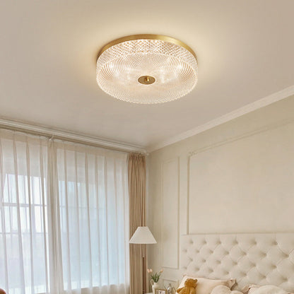 Modern Luxury Acrylic Brass Round Cylinder LED Flush Mount Ceiling Light For Bedroom