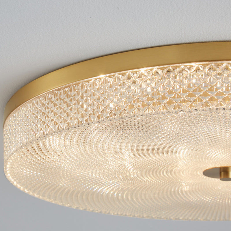 Modern Luxury Acrylic Brass Round Cylinder LED Flush Mount Ceiling Light For Bedroom