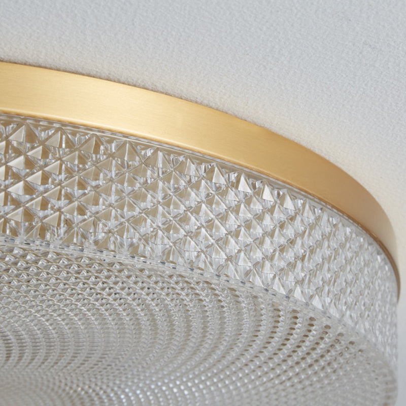 Modern Luxury Acrylic Brass Round Cylinder LED Flush Mount Ceiling Light For Bedroom