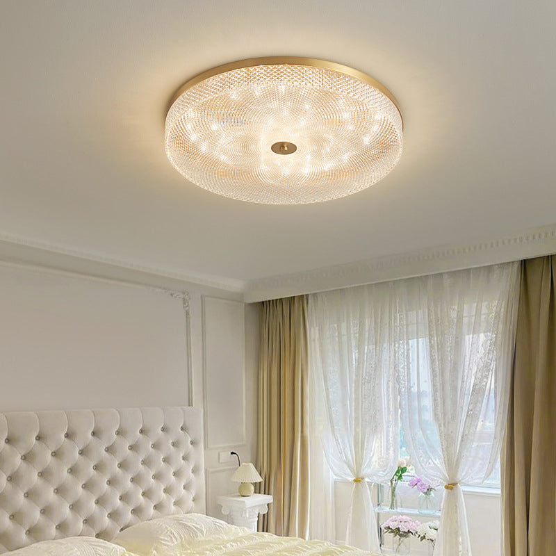 Modern Luxury Acrylic Brass Round Cylinder LED Flush Mount Ceiling Light For Bedroom